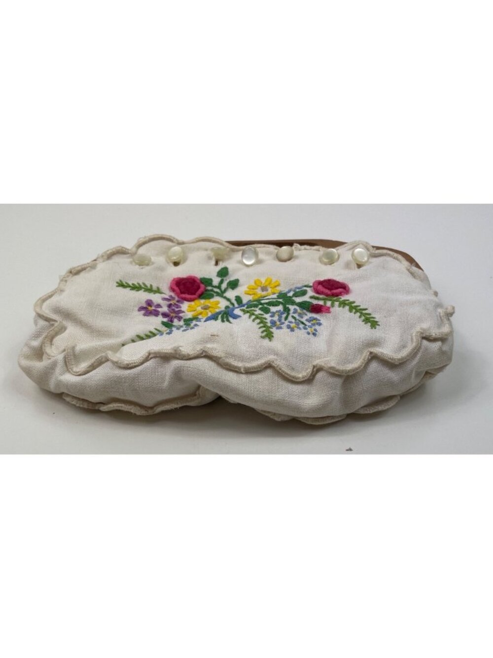 Vintage Embroidered Clutch CHILD Purse Hand Embroidered Floral Wooden Handle - Picture 4 of 10